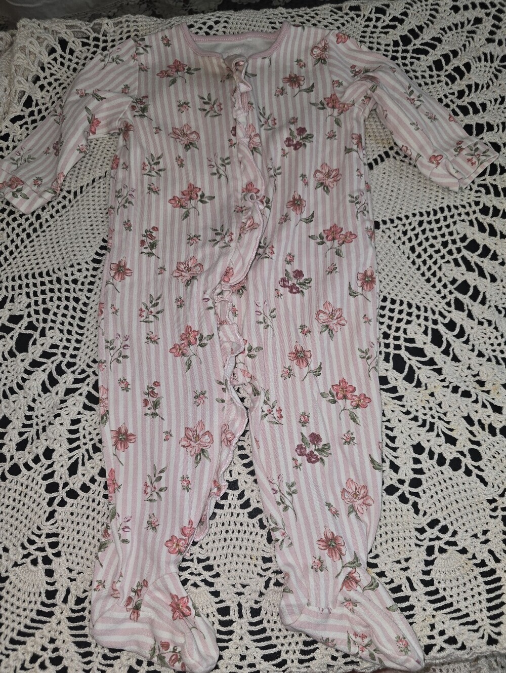 Next Baby Pink Floral Two Zip Sleep Suits 6-9 Mo, 2 Pack, Footed